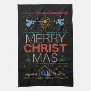 Ugly Merry CHRISTmas Sweater Christian Colorful Kitchen Towel