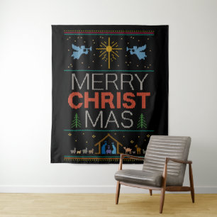 Ugly Merry Christmas Sweater Christian Colorful Tapestry