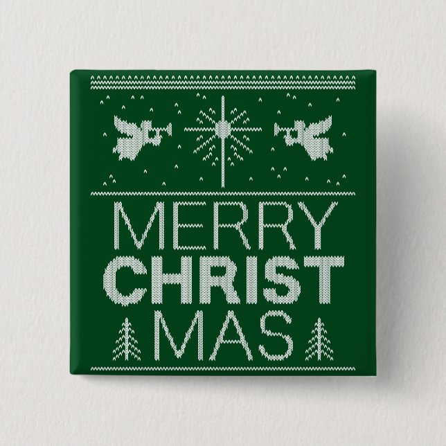 Ugly Merry CHRISTmas Sweater Christian Green Pinback Button (Front)
