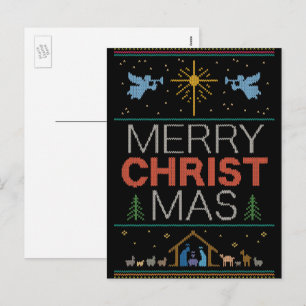 Ugly Merry Christmas Sweater Christian Jesus God Holiday Postcard