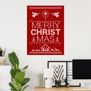 Ugly Merry Christmas Sweater Christian Jesus God Poster