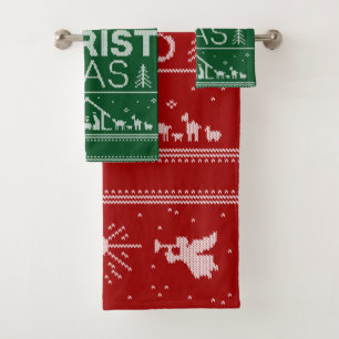 Ugly Merry CHRISTmas Sweater Christian Red Green Bath Towel Set