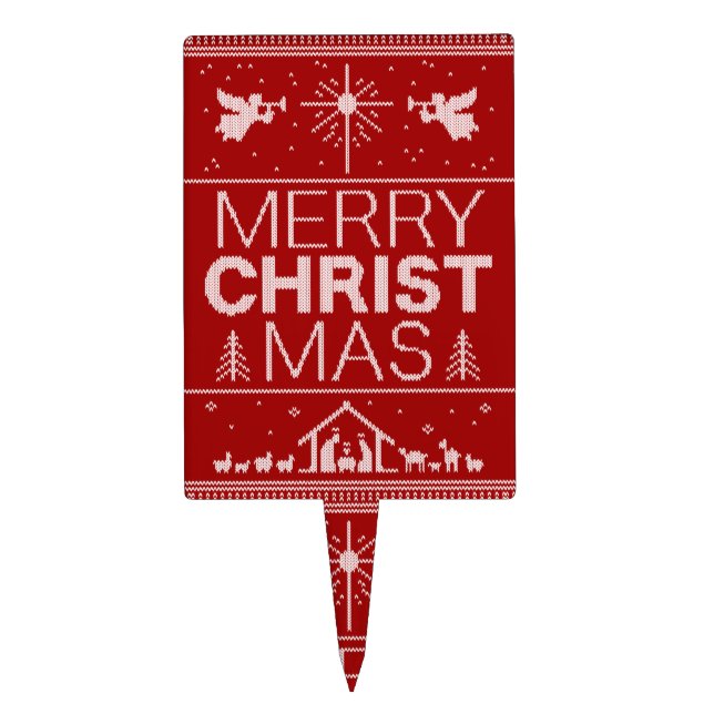 Ugly Merry CHRISTmas Sweater Christian Red White Cake Topper (Front)