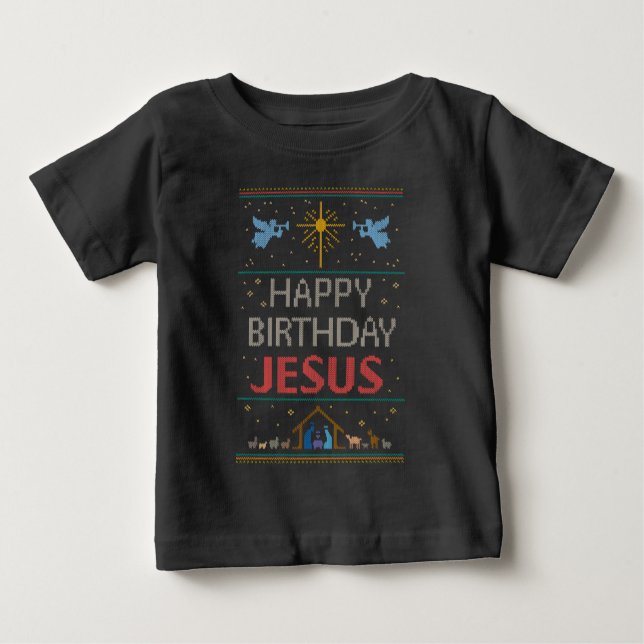 Ugly Merry Christmas Sweater Happy Birthday Jesus (Front)