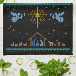 Ugly Merry Christmas Sweater Nativity Christian Kitchen Towel