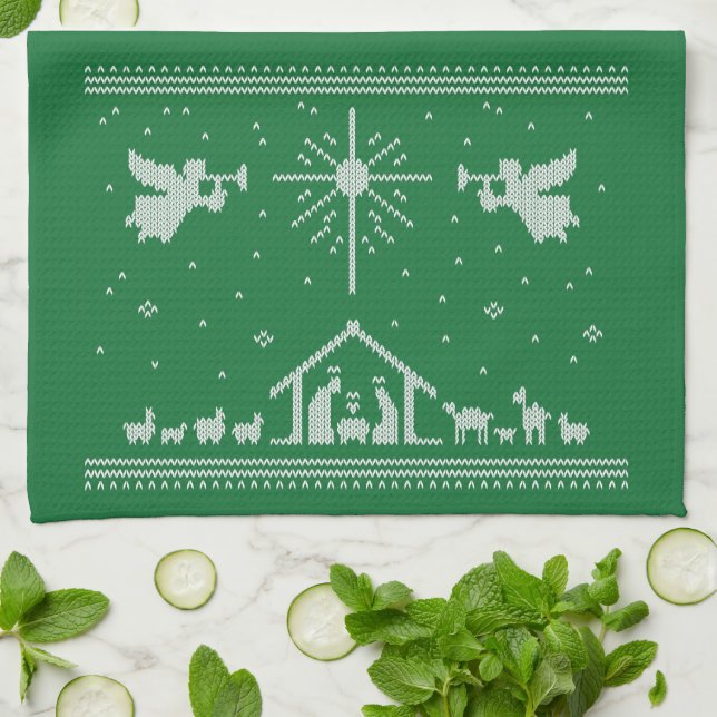 Ugly Merry Christmas Sweater Nativity Religious  Kitchen Towel (Folded)