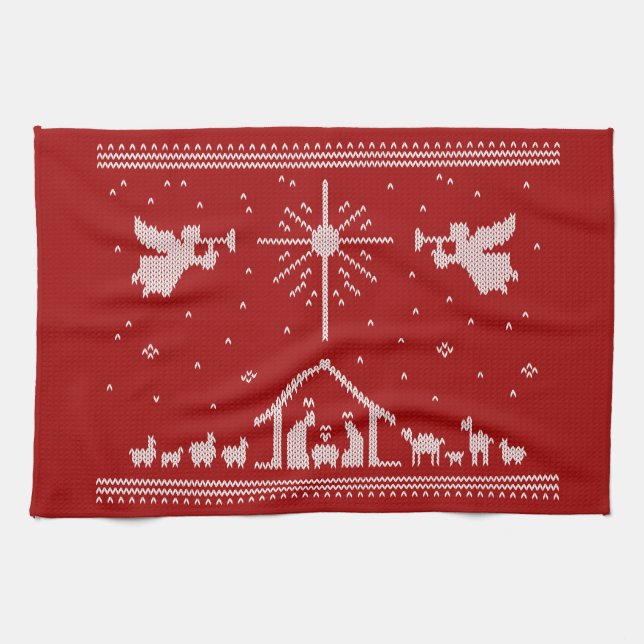 Ugly Merry Christmas Sweater Nativity Religious Kitchen Towel (Horizontal)