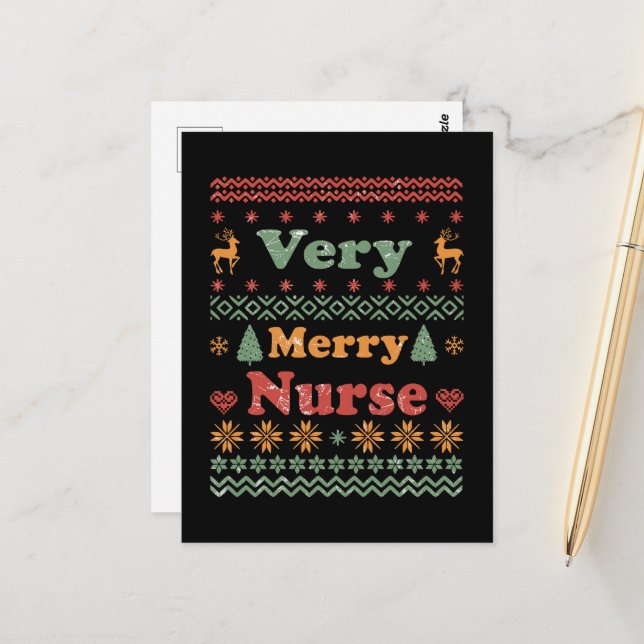 Ugly Merry Christmas sweater nurse RN Ggifts Postcard (Front/Back In Situ)