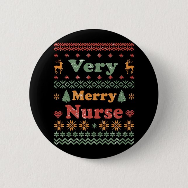 Ugly Merry Christmas sweater nurse RN gifts Button (Front)