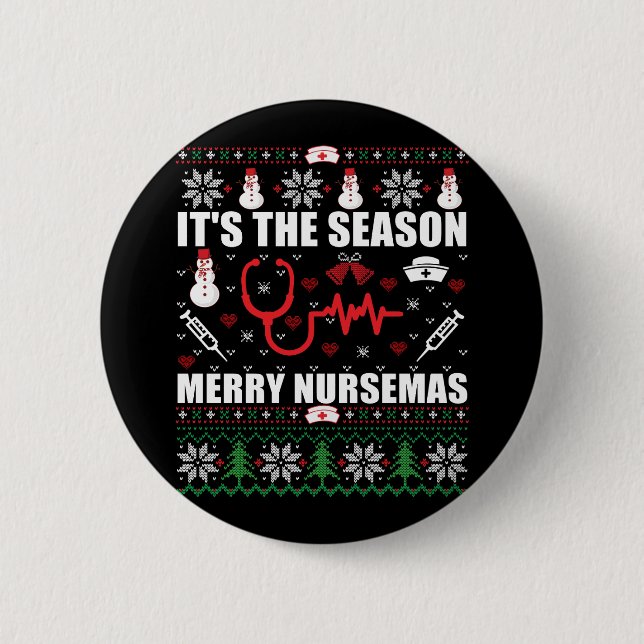 Ugly Merry Christmas sweater nurse RN gifts Button (Front)
