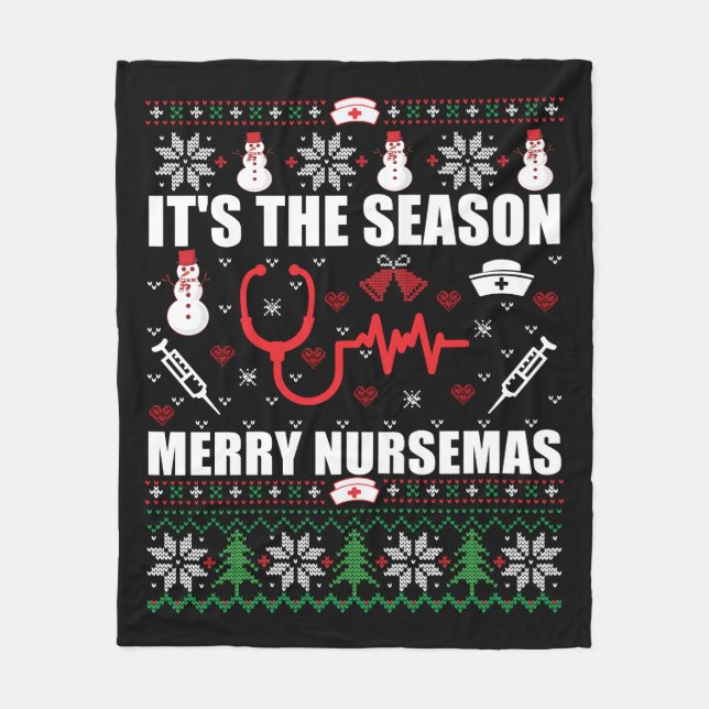 Ugly Merry Christmas sweater nurse RN gifts Fleece Blanket (Front)