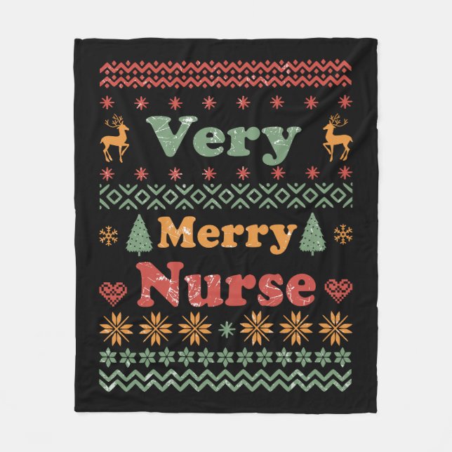 Ugly Merry Christmas sweater nurse RN gifts Fleece Blanket (Front)