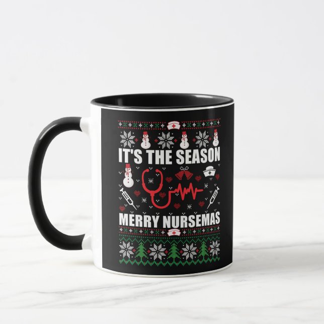 Ugly Merry Christmas sweater nurse RN gifts Mug (Left)