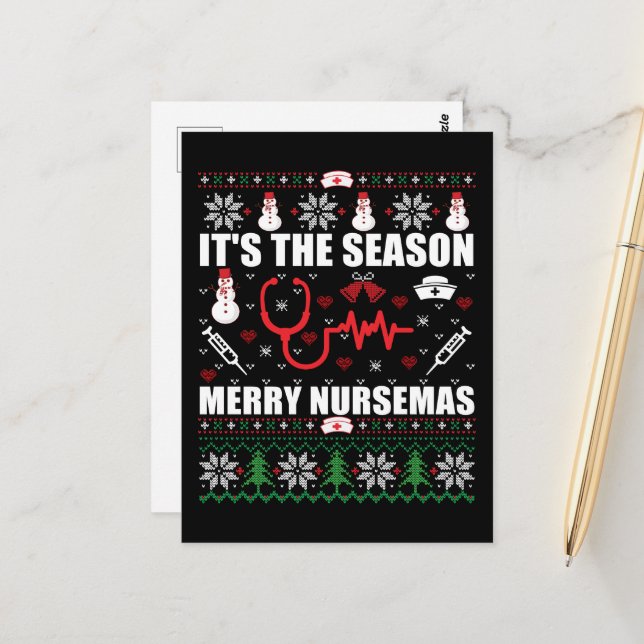 Ugly Merry Christmas sweater nurse RN gifts Postcard (Front/Back In Situ)