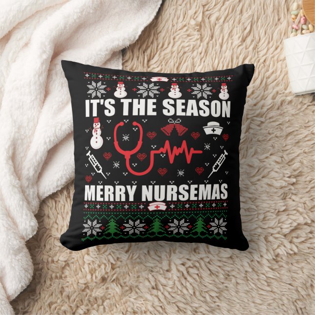 Ugly Merry Christmas sweater nurse RN gifts Throw Pillow (Blanket)