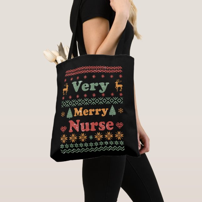 Ugly Merry Christmas sweater nurse RN gifts Tote Bag (Close Up)