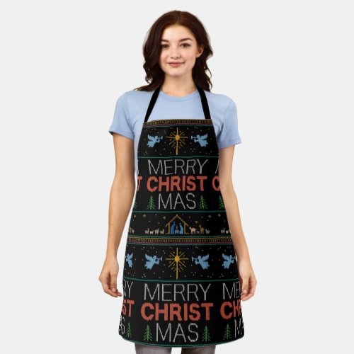 Ugly Merry CHRISTmas Sweater Religious Colorful Apron