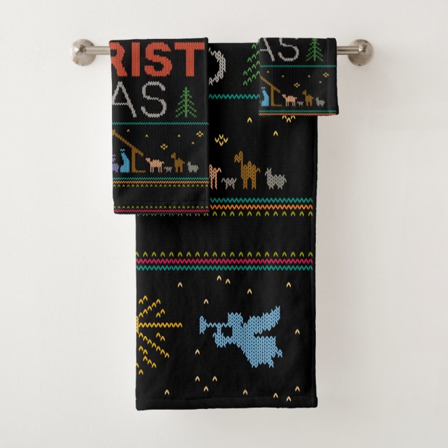 Ugly Merry CHRISTmas Sweater Religious Colorful Bath Towel Set (Insitu)