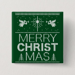 Ugly Merry CHRISTmas Sweater Religious Green Pinback Button