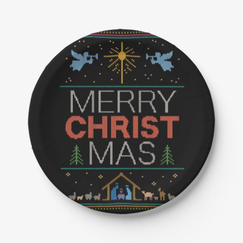 Ugly Merry Christmas Sweater Religious Nativity Paper Plates