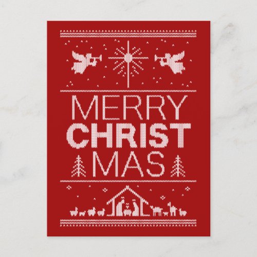 Ugly Merry CHRISTmas Sweater Religious Red White Holiday Postcard
