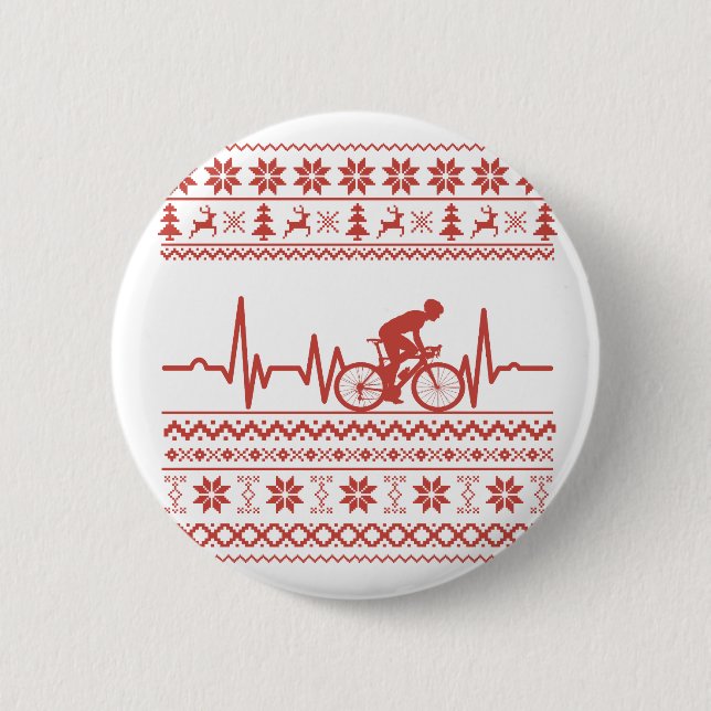 Ugly Merry christmas sweater riding a bike Button (Front)