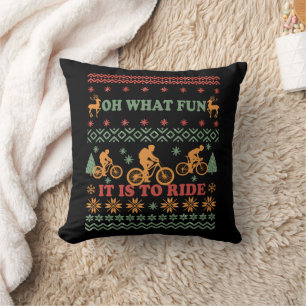 Ugly Merry christmas sweater riding a bike Throw Pillow