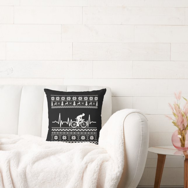 Ugly Merry christmas sweater riding a bike Throw Pillow (Couch)