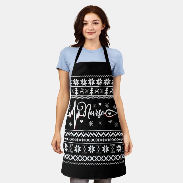 Ugly Merry Christmas sweater RN gifts nurse Apron (Worn)