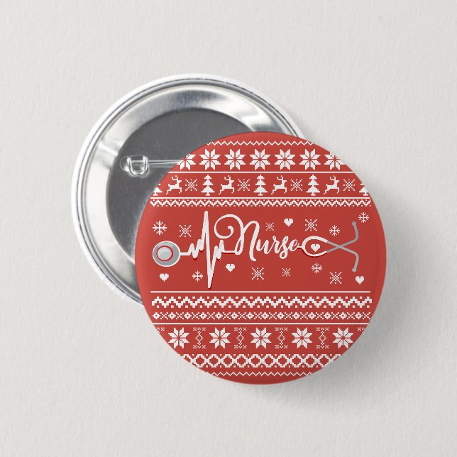 Ugly Merry Christmas sweater RN gifts nurse Button (Front & Back)