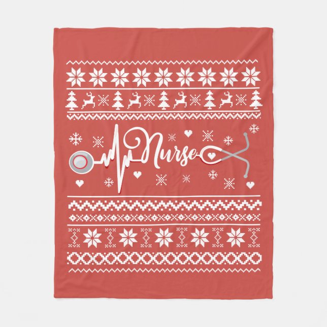 Ugly Merry Christmas sweater RN gifts nurse Fleece Blanket (Front)