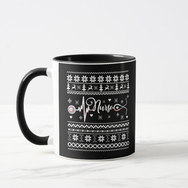Ugly Merry Christmas sweater RN gifts nurse Mug (Left)