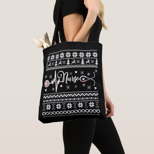 Ugly Merry Christmas sweater RN gifts nurse Tote Bag (Close Up)