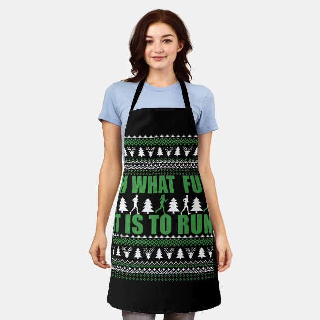 Ugly Merry Christmas sweater running run Apron (Worn)