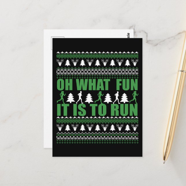 Ugly Merry Christmas sweater running run Postcard (Front/Back In Situ)