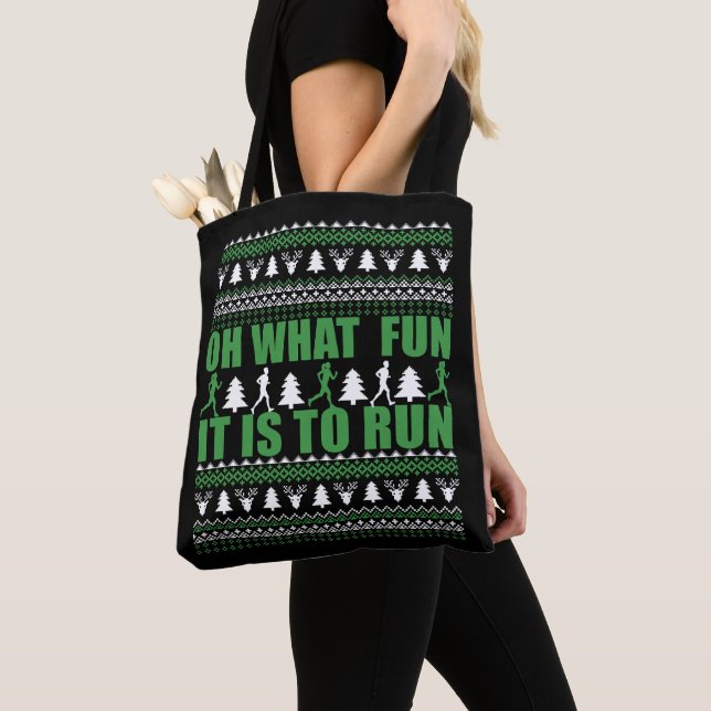 Ugly Merry Christmas sweater running run Tote Bag (Close Up)
