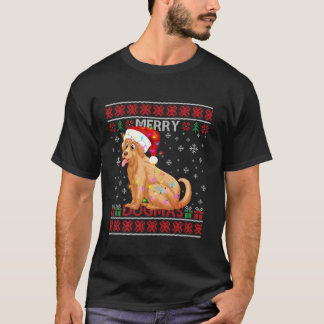 Ugly Merry Dogmas Golden Retriever Dog Santa Hat L T-Shirt