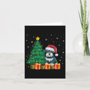 Ugly Miniature Schnauzer Santa Hat Christmas Light Card