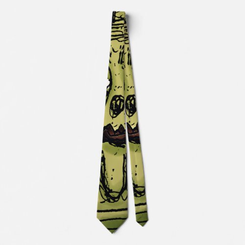 Ugly Monster Portrait Drawing Neck Tie