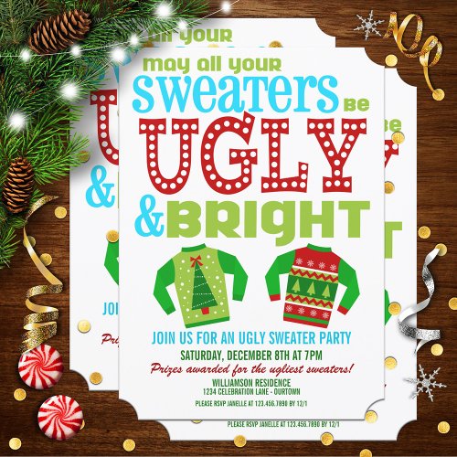 Ugly and Bright Christmas Sweaters Party Custom Invitations