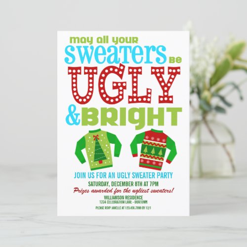 Ugly n Bright Christmas Sweater Party Invitation
