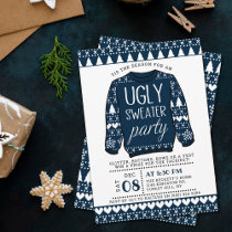 Ugly Navy Blue Christmas Sweater Holiday Party Invitation
