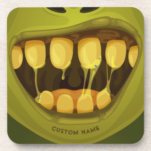 Ugly Olive Monster with Big Teeth Beverage Coaster