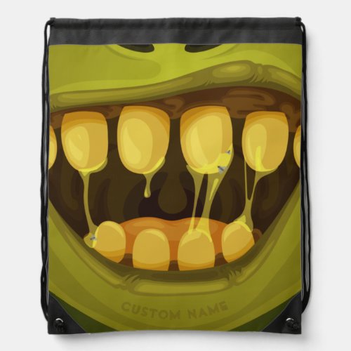 Ugly Olive Monster with Big Teeth Drawstring Bag