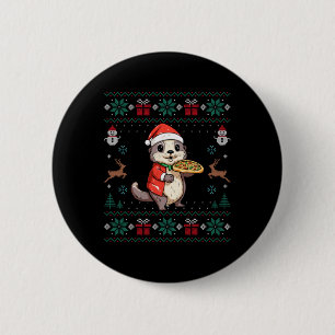 Ugly Otter Lover Santa Hat Xmas Light Otter Christ Button