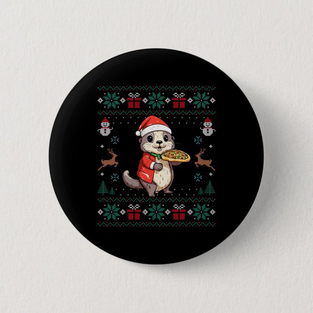Ugly Otter Lover Santa Hat Xmas Light Otter Christ Button (Front)