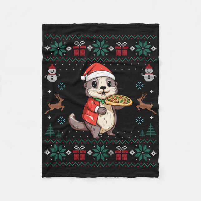 Ugly Otter Lover Santa Hat Xmas Light Otter Christ Fleece Blanket (Front)