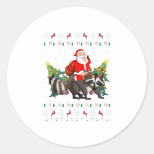 Ugly Raccoon Xmas Gift Funny Santa Ridi Classic Round Sticker