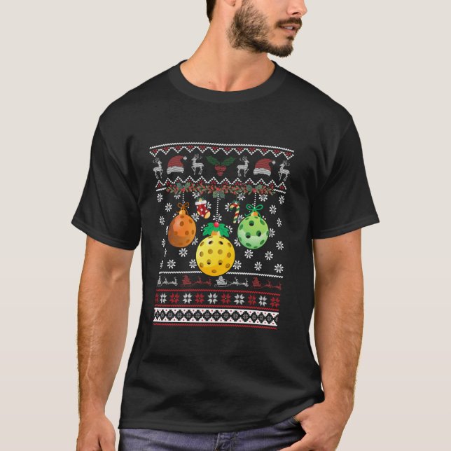 Ugly Santa Hat Gifts For Xmas Funny Pickleball Chr T-Shirt (Front)