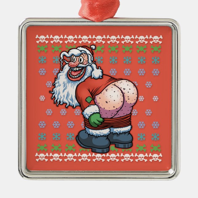 Ugly Santa Moon Metal Ornament (Front)